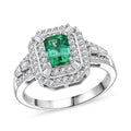 D'Joy Premium Kagem Zambian Emerald and Moissanite 1.70 ctw Imperial Radiance Ring in Rhodium Over Sterling Silver - Sticky add to cart bar