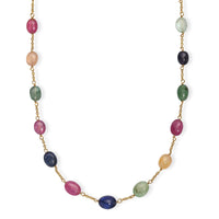 D'Joy Premium Multi Sapphire 55.00 ctw Necklace in 18K Vermeil Yellow Gold Over Sterling Silver 24 Inches