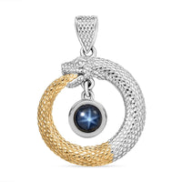 D'Joy Blue Star Sapphire (DF) 1.70 ctw Ouroboros Pendant without Chain in 14K YG and Rhodium Over Sterling Silver