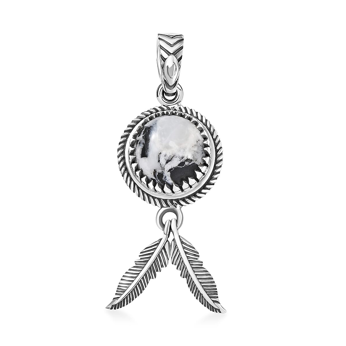 D’joy Artisan Crafted White Buffalo 4.30 ctw Feather Pendant without Chain in Sterling Silver