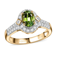 Certified & Appraised Luxoro AAA Sapo Green Tourmaline and I2 Diamond 1.77 ctw Ring in 10K Yellow Gold (Size 10.0)