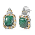 EverTrue African Malachite and White Zircon 14.85 ctw Vintage Era Earrings in 18K YG Plated and Platinum Bond