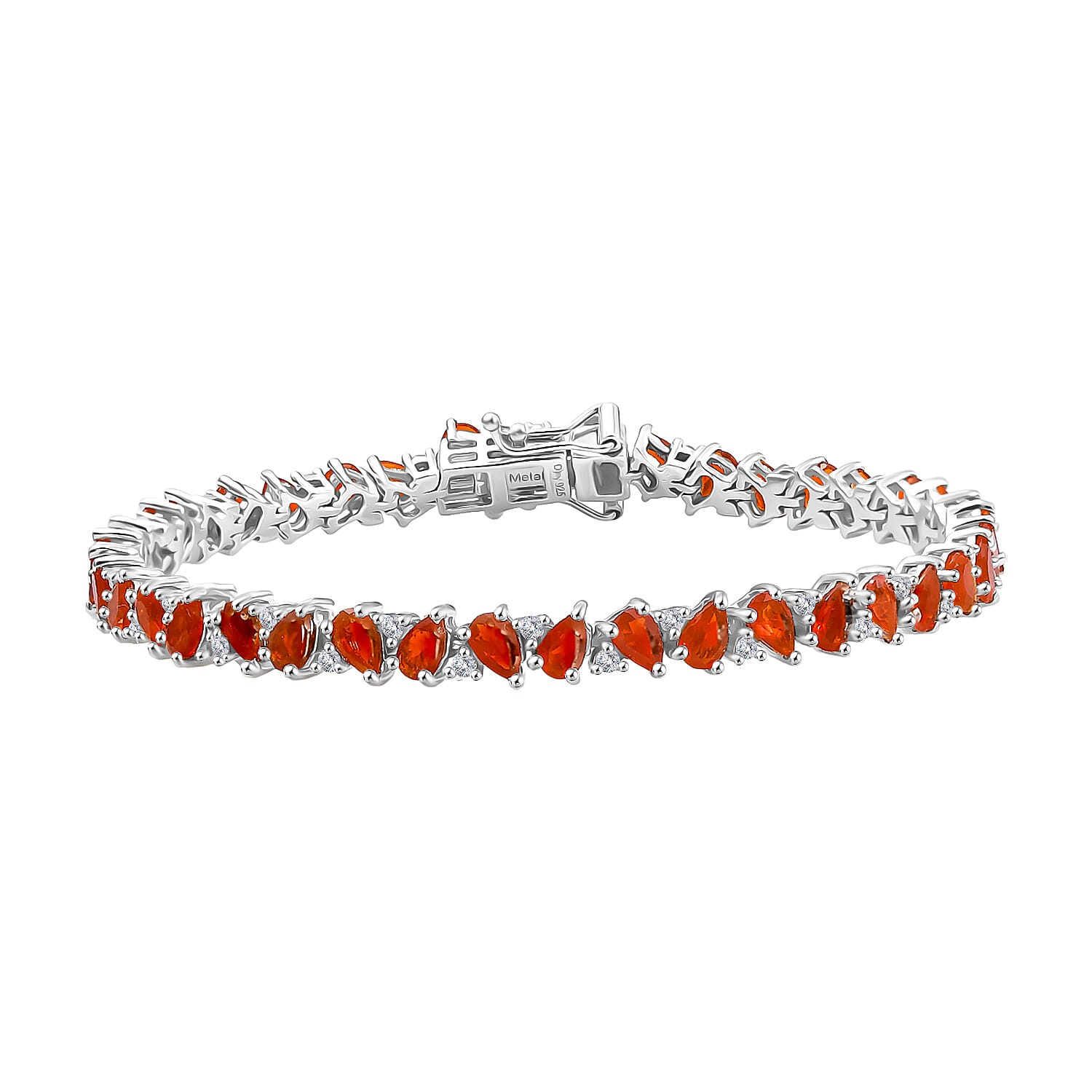 D'Joy AAA Crimson Fire Opal and White Zircon 5.70 ctw Bracelet in Rhodium Over Sterling Silver (7.00 In)