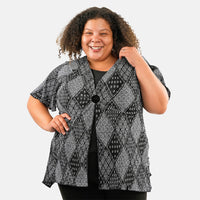 BRITANY BLACK Black Feather Faux Twinset Blouse with Sequin - L