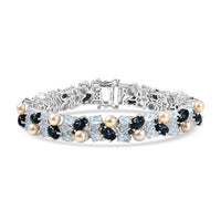 D'Joy Blue Star Sapphire (DF) and Multi Gemstone 19.65 ctw Bracelet in Rhodium Over Sterling Silver (6.50 In)