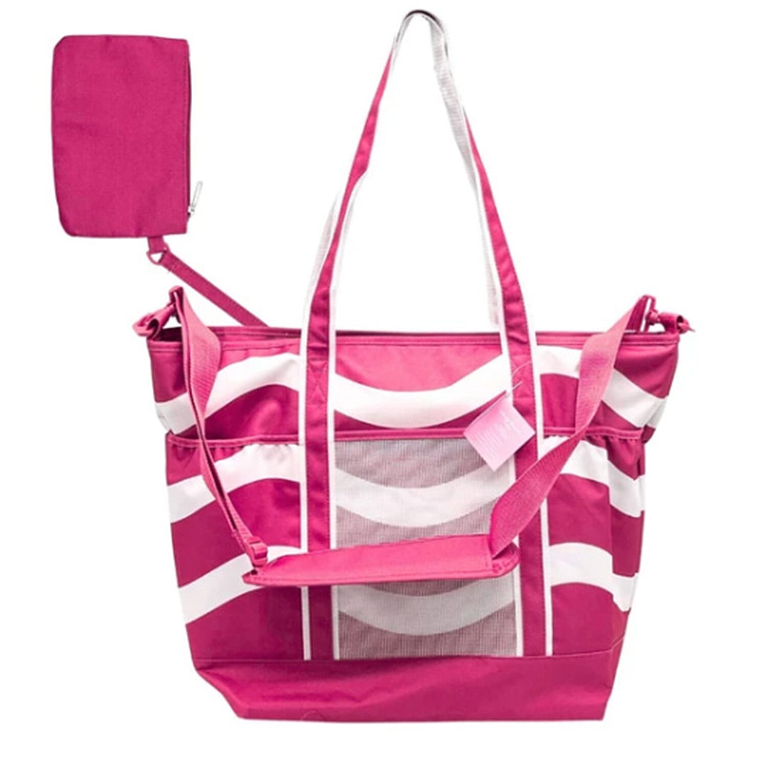 Primo Jumbo Insulated Beach Tote with Wet Pouch in Pink Wavy Lines Pattern (24"x16.5"x9.5")