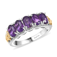EverTrue African Amethyst  5 Stone Ring in 18K YG Plated and Platinum Bond (Size 10.0) 2.10 ctw