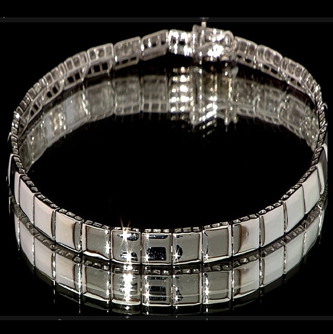 Bar Link Bracelet in 950 Palladium and 10K White Gold (7.25 In) 4.85 Grams