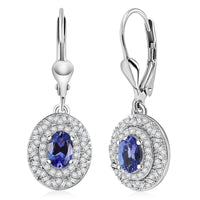 D'Joy Premium Tanzanite and Diamond 1.50 ctw Earrings in Rhodium Over Sterling Silver