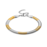 Two-tone Flat Snake Chain Bracelet (7.5-9.5In) in ION Plated YG and Stainless Steel