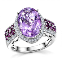 EverTrue Rose De France Amethyst, Multi Gemstone Ring in Platinum Bond (Size 10.0) 6.90 ctw
