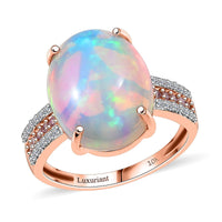 10K Rose Gold AAA Ethiopian Welo Opal, Luxuriant Lab Grown Pink and White Diamond (VS) (0.22 cts) Ring (Size 10.0) 6.33 ctw