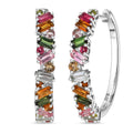 D'Joy Premium Multi-Tourmaline 3.00 ctw Vibrancy of Life Hoop Earrings in Rhodium Over Sterling Silver - Sticky add to cart bar
