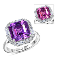 Certified & Appraised 10K White Gold Luxuriant AAA Lab Grown Purple Sapphire, Diamond (G-H, SI) Ring (Size 10.0) 7.00 ctw