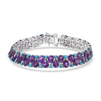 D'Joy African Amethyst, Lagoon Turquoise Tear of The Moon Bracelet in Rhodium Over Sterling Silver (6.50 In) 30.85 ctw