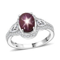 D'Joy Premium Star Ruby, Moissanite Ring in Rhodium Over Sterling Silver (Size 10.0) 4.30 ctw