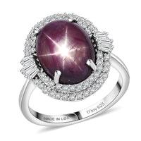 D'Joy Premium Indian Star Ruby, White Zircon Ring in Rhodium Over Sterling Silver (Size 10.0) 11.70 ctw