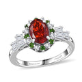 D'Joy Mexican Cherry Fire Opal, Multi Gemstone Ring in Rhodium Over Sterling Silver (Size 10.0) 1.40 ctw - Sticky add to cart bar
