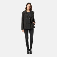 VMONG Women's Melton Plaid Peacoat S