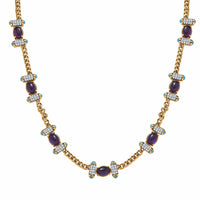 GP Royal Art Deco Collection Premium African Amethyst and Multi Gemstone 14.20 ctw Necklace in 18K Vermeil Yellow Gold Over Sterling Silver 18-20 Inches (Del. in 8-10 Days)