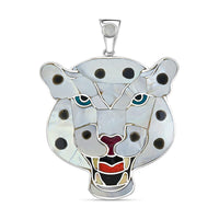 Peruvian Artistry Multi Gemstone White Powerful Puma Pendant in Sterling Silver 16.40 ctw