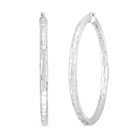 Sterling Silver Spiral Groove Hoop Earrings (12 Grams, 60x4mm)
