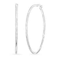 Sterling Silver 50mm x 1.9mm Twisted Lines Hoop Earrings 5 Grams