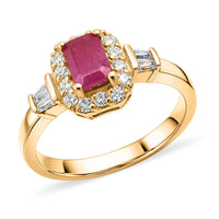D'Joy Mozambique Ruby, Moissanite Royal Frame Ring in 18K Vermeil YG Over Sterling Silver (Size 10.0) 1.00 ctw