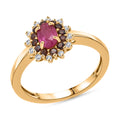 D'Joy Mozambique Ruby, White and Coffee Zircon Regal Halo Ring in 18K Vermeil YG Over Sterling Silver (Size 6.0) 1.15 ctw - Sticky add to cart bar