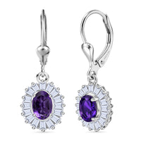 D'Joy Premium Lusaka Amethyst and Moissanite 1.65 ctw Sunray Bloom Earrings in Rhodium Over Sterling Silver