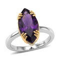 Premium Lusaka Amethyst and Luxuriant Lab Grown Diamond G-H SI 3.65 ctw Petal Solitaire Ring in 18K Vermeil YG and Rhodium Over Sterling Silver - Sticky add to cart bar