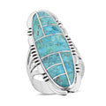 Santa  Fe Style Kingman Turquoise Ring in Sterling Silver (Size 10.0) 11.00 ctw - Sticky add to cart bar