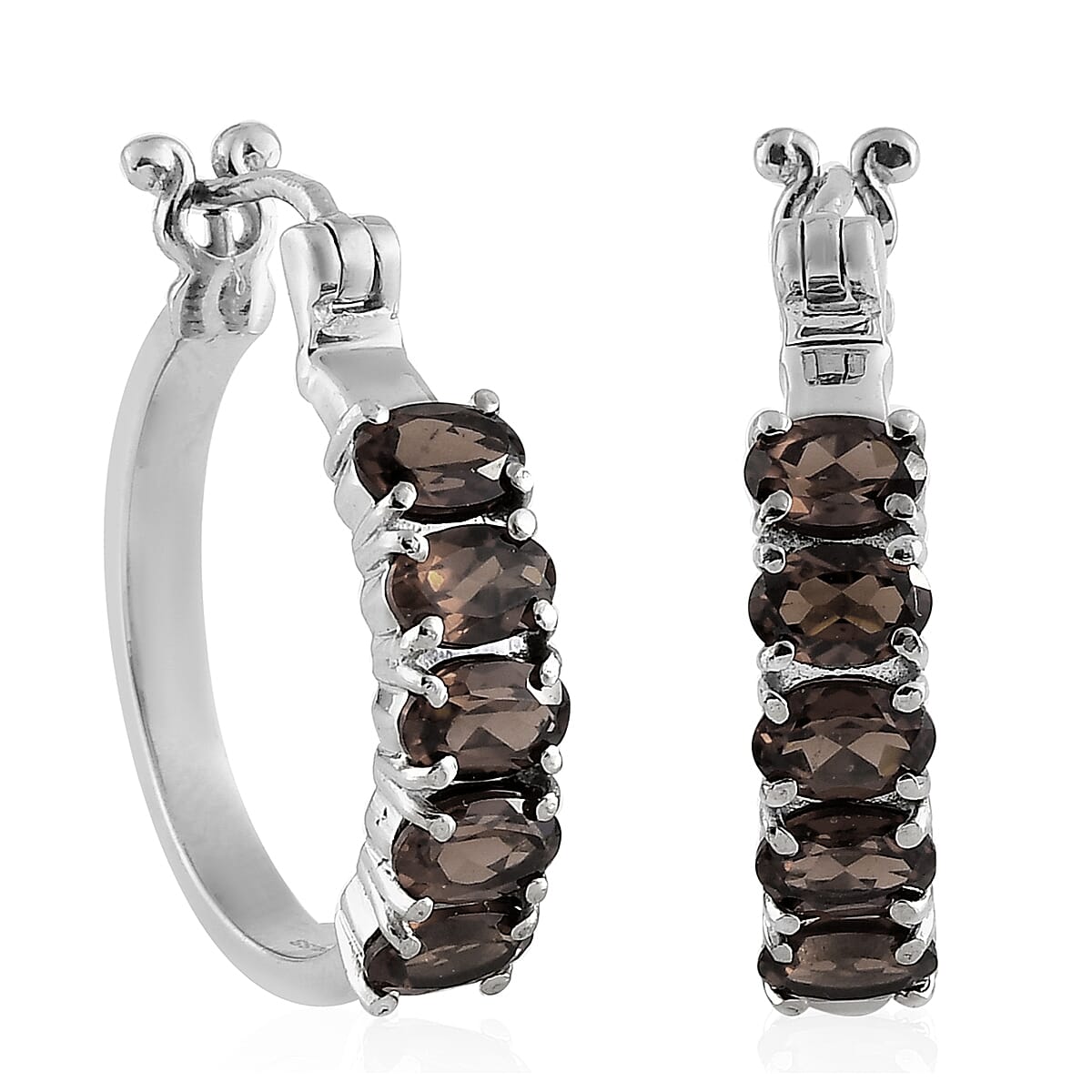 TLV Multi Gemstone Hoop Earrings in Stainless Steel 4.90 ctw