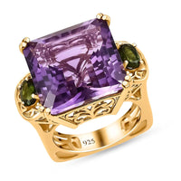 Rose De France Amethyst, Natural Chrome Diopside Ring in Vermeil YG Over Sterling Silver (Size 10.0) (8.55 g) 26.75 ctw