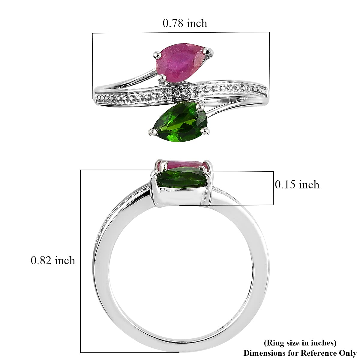 Niassa Ruby and Natural Chrome Diopside Ring in Platinum Over Sterling Silver (Size 5.0) 1.30 ctw (6)