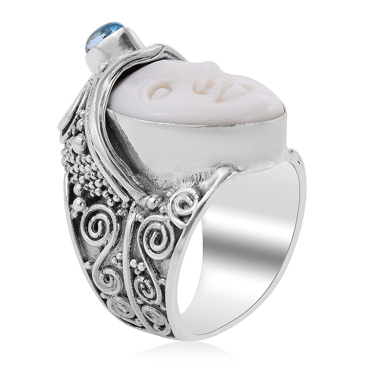 SAJEN SILVER Carved Bone and Sky Blue Topaz Ring in Sterling Silver 13.10 Grams 0.50 ctw (4)