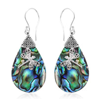 Abalone Shell Dragonfly Drop Earrings in Sterling Silver