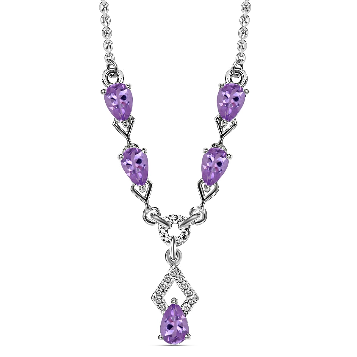 D'Joy Rose De France Amethyst Necklace 18 Inches in Platinum Over Sterling Silver and Stainless Steel 1.85 ctw