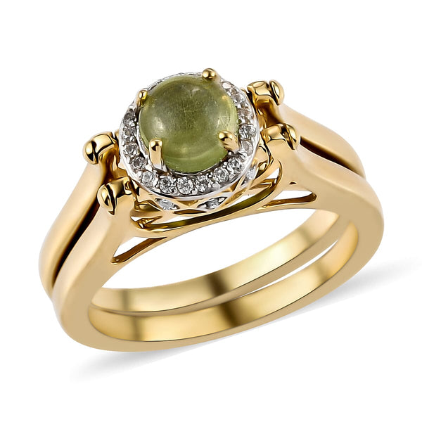 AMERICAN Natural Arizona Peridot and Natural White Zircon Reversible Ring in Vermeil Yellow Gold Over Sterling Silver 2.35 ctw - Product card gallery slide 1 (10144540033307)