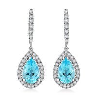 Certified Iliana AAA Santa Maria Aquamarine and G-H SI Diamond 2.00 ctw Dangle Earrings in 18K White Gold 4.20 Grams