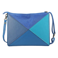 "100% Genuine leather Collapsible Crossbody Bag Size: 8Lx10Hx2W inches Color: Blue "