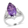 DOORBUSTER Lusaka Amethyst and Natural White Zircon Elongated Ring in Platinum Over Sterling Silver 8.50 ctw - Sticky add to cart bar
