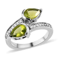 AMERICAN Natural Arizona Peridot and Natural White Zircon Bypass Ring in Platinum Over Sterling Silver (Size 10.0) 1.65 ctw - Sticky add to cart bar