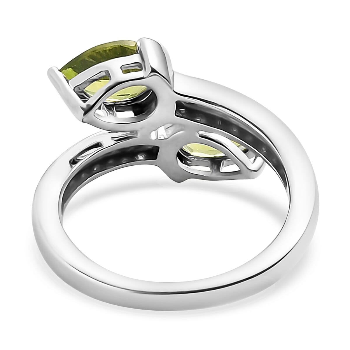 AMERICAN Natural Arizona Peridot and Natural White Zircon Bypass Ring in Platinum Over Sterling Silver (Size 10.0) 1.65 ctw (5)