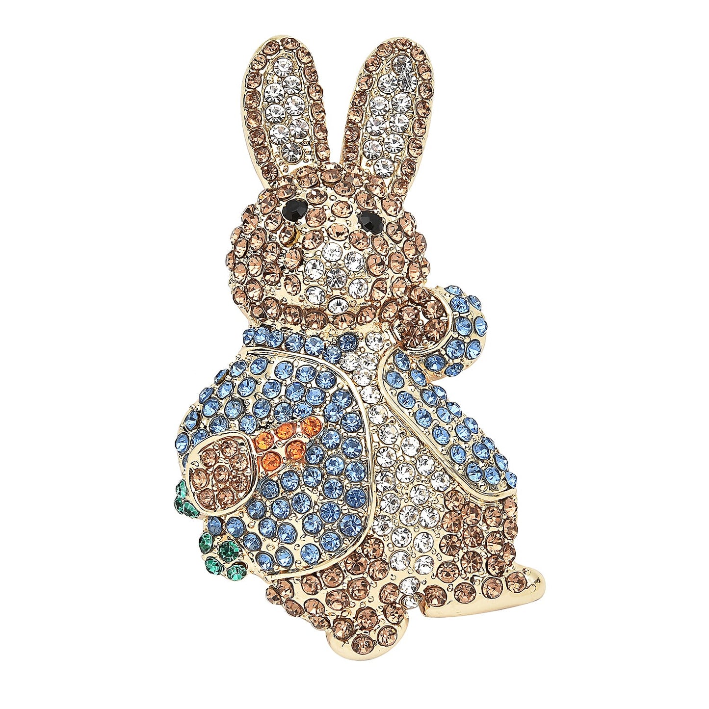 Multi Color Austrian Crystal Rabbit Brooch in Goldtone