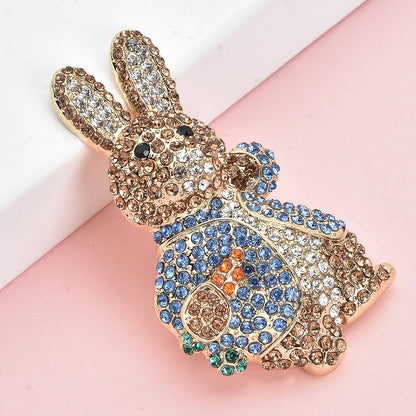 Multi Color Austrian Crystal Rabbit Brooch in Goldtone