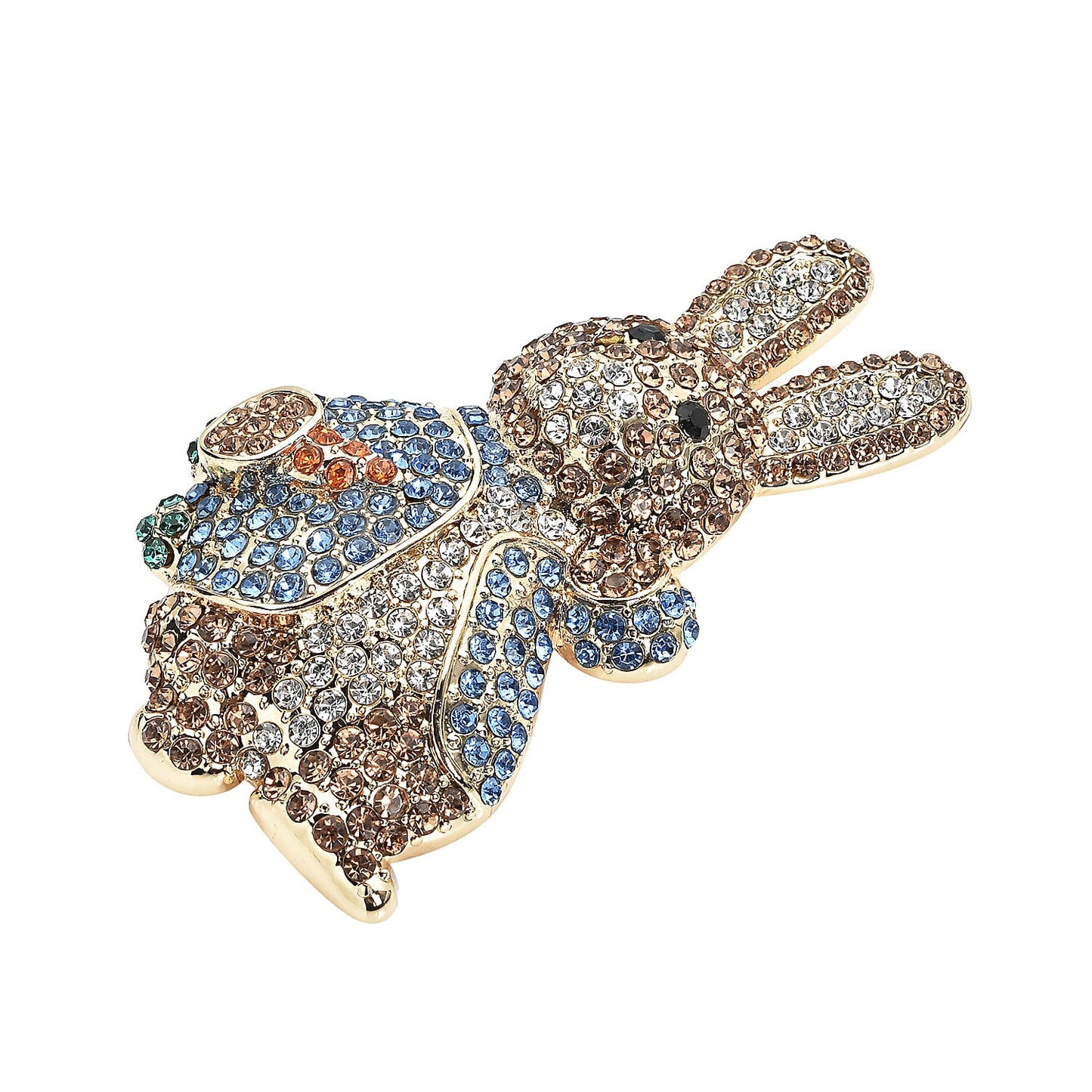 Multi Color Austrian Crystal Rabbit Brooch in Goldtone