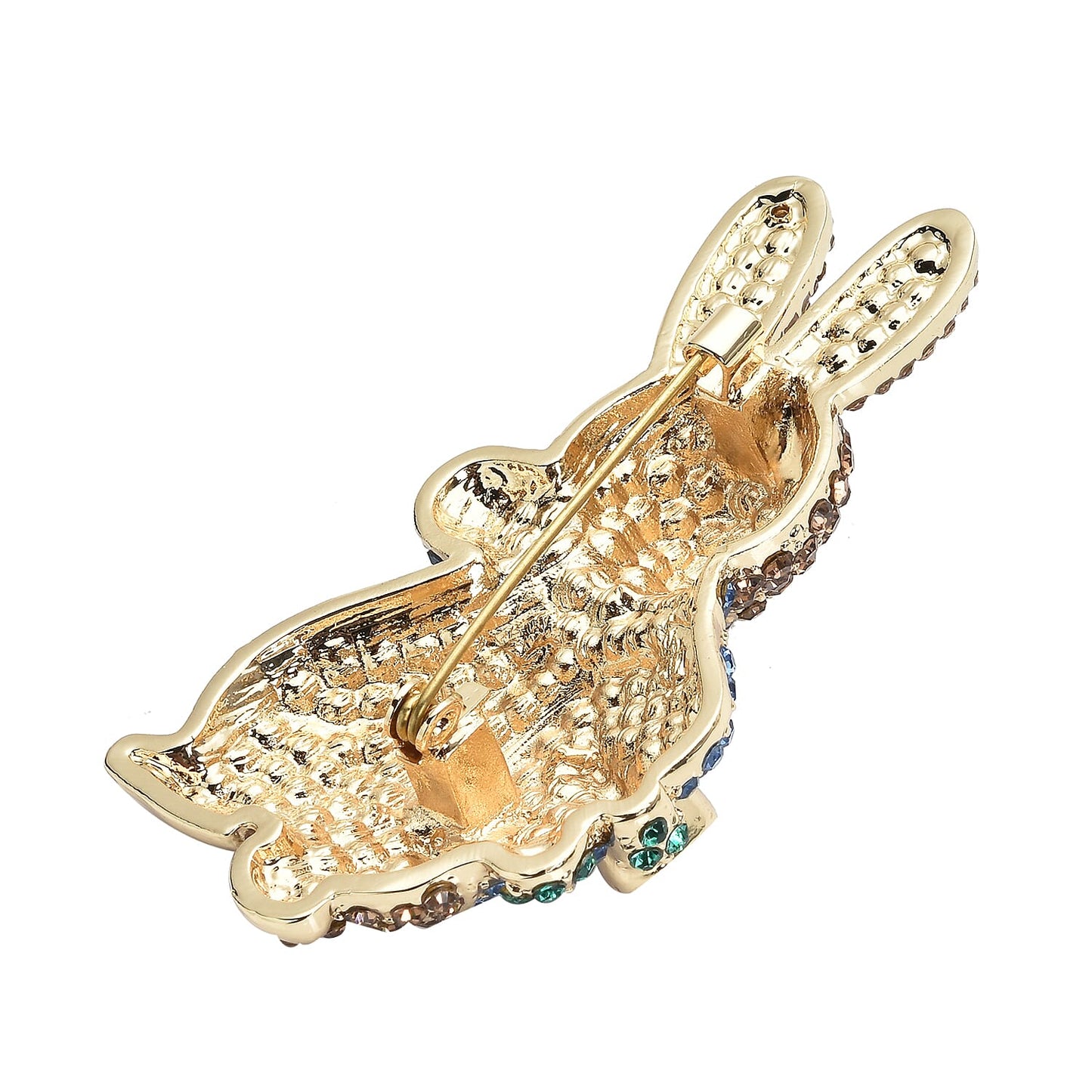 Multi Color Austrian Crystal Rabbit Brooch in Goldtone