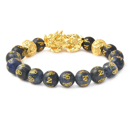 Feng Shui Black Obsidian Carved Beaded Bracelet in Goldtone 6.50 Inches 138.00 ctw