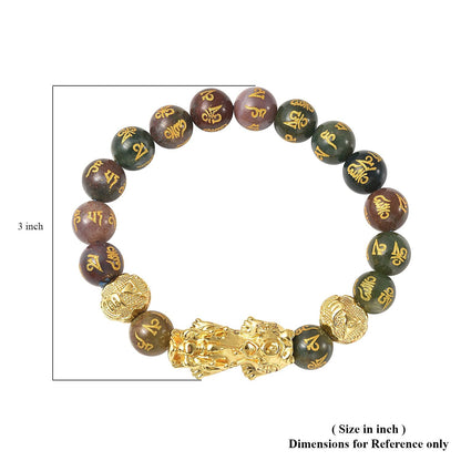 Feng Shui Black Obsidian Carved Beaded Bracelet in Goldtone 6.50 Inches 138.00 ctw